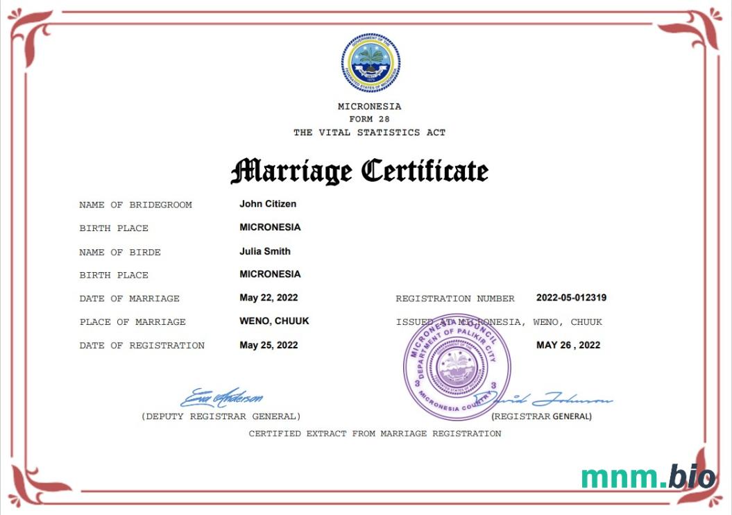 Micronesia akt małżeństwa Word i PDF szablon